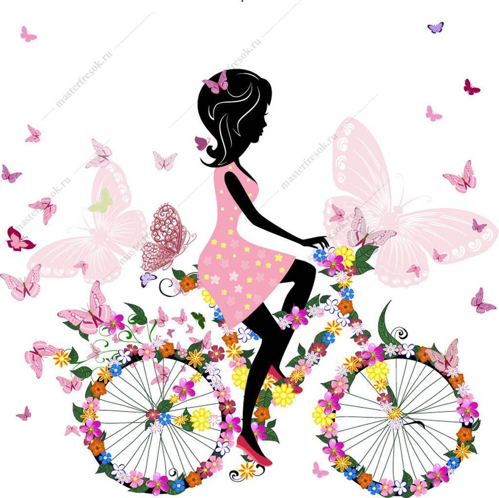Фотообои Фея с цветами на велосипеде