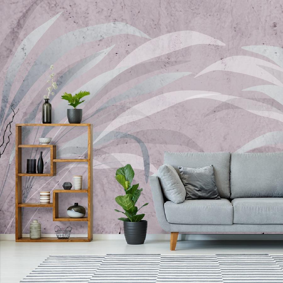 фотообои листья в спальню на розовом фоне 14-1240