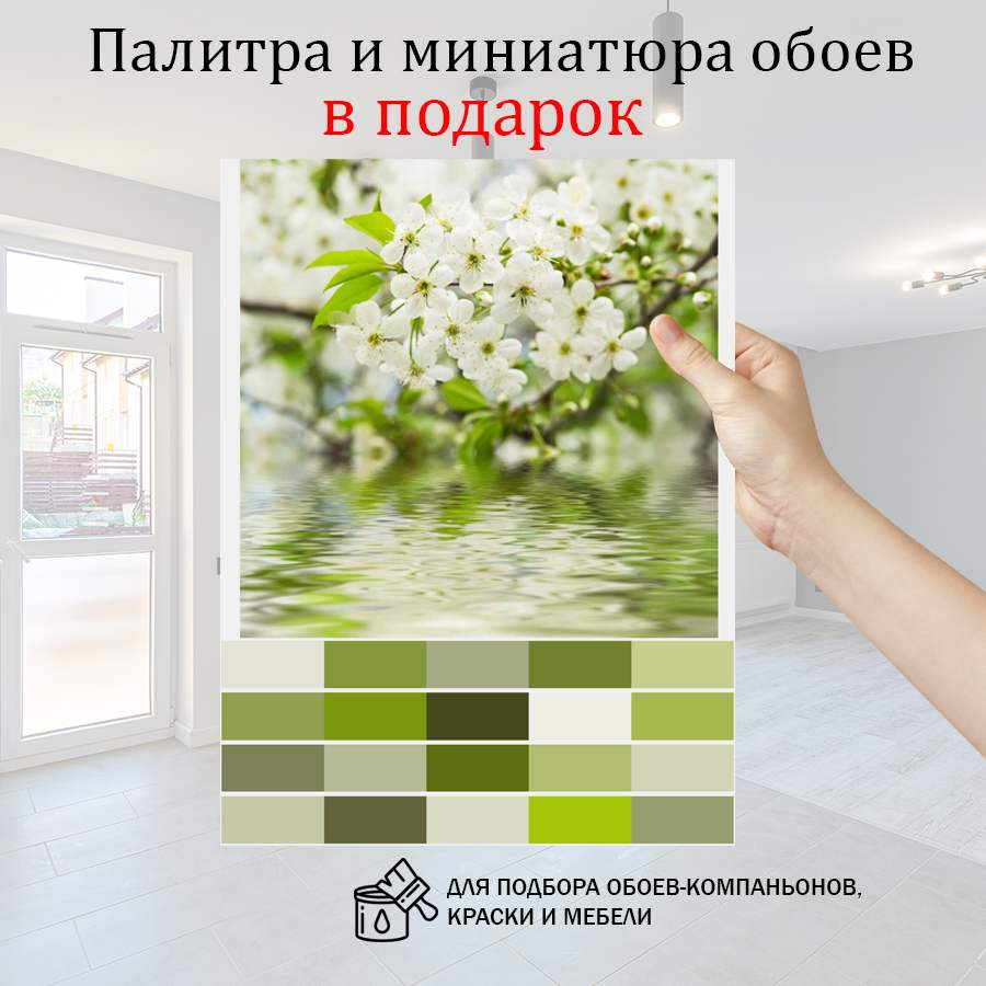 фотообои цветущая вишня у воды 10-096