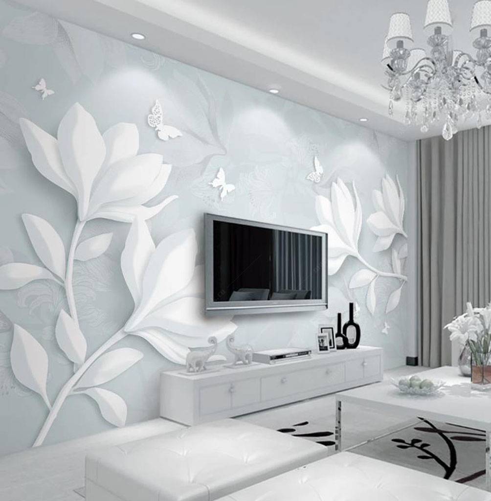 Дизайн зала в белом цвете
