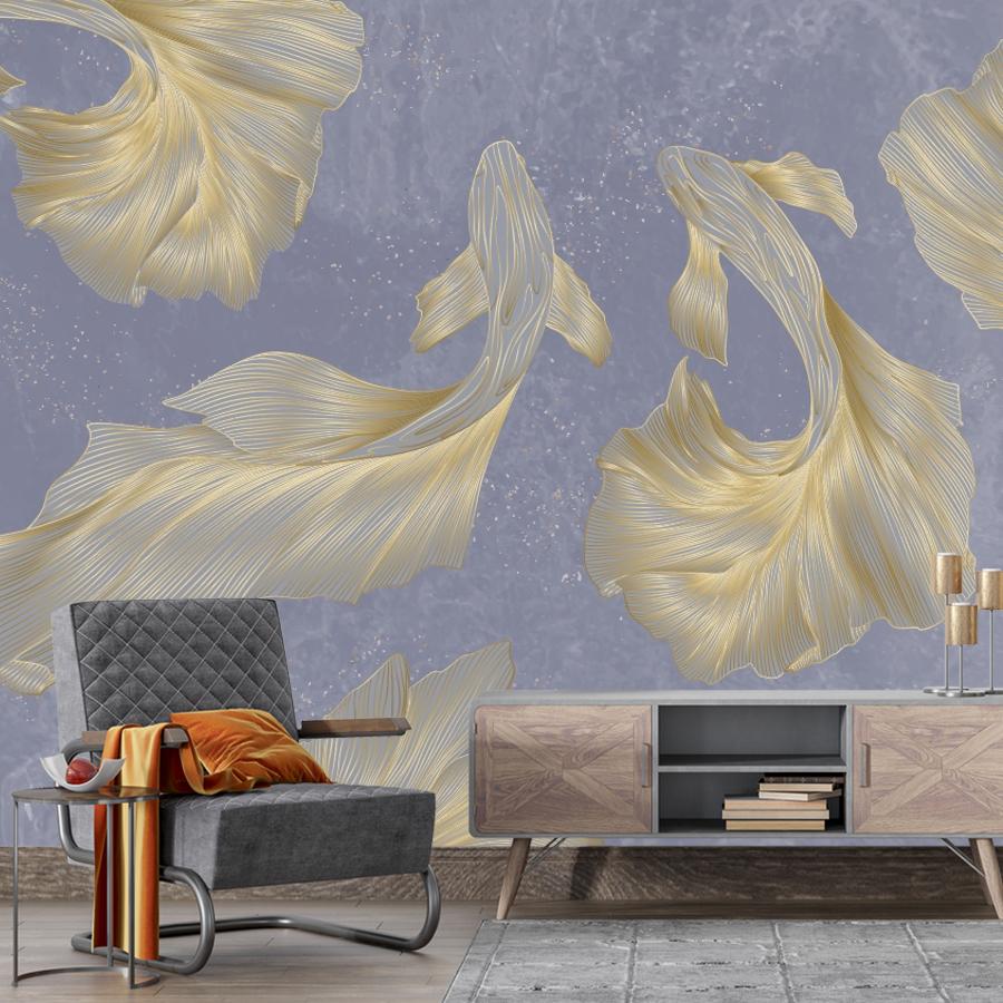 фотообои рыбы золотые на голубом фоне 14-1270