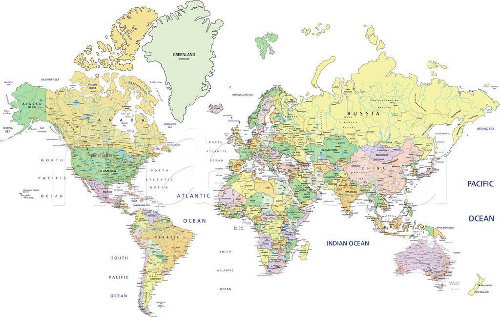 Фотообои Карта мира на русском разноцветная