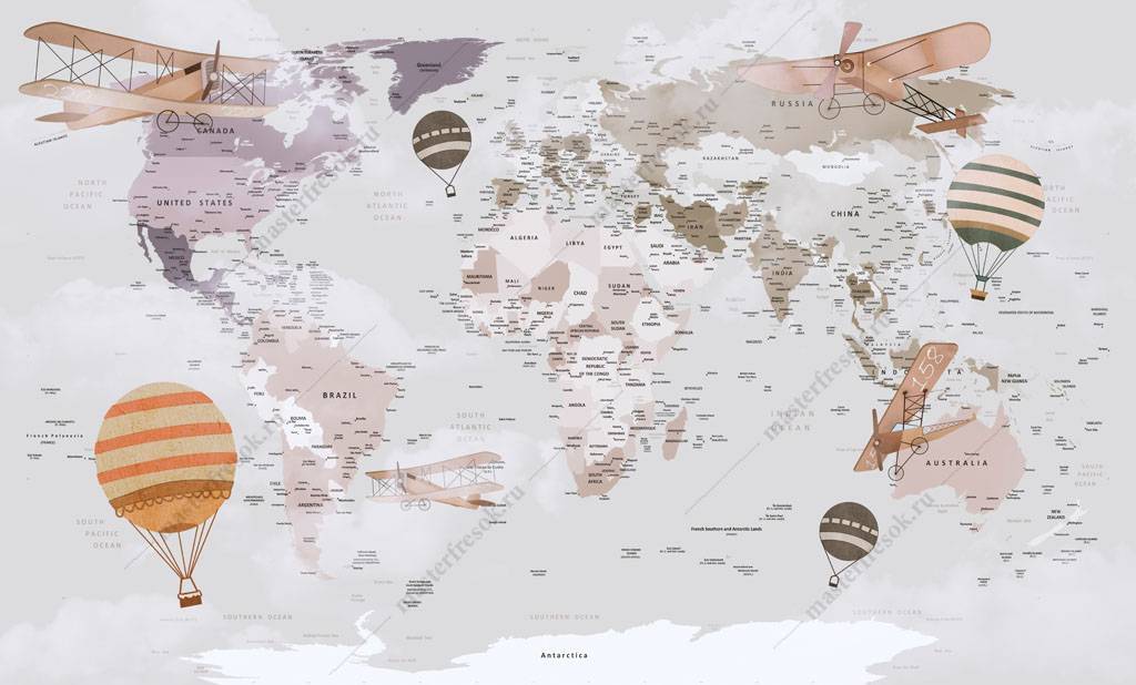 Фотообои Карта мира и самолеты