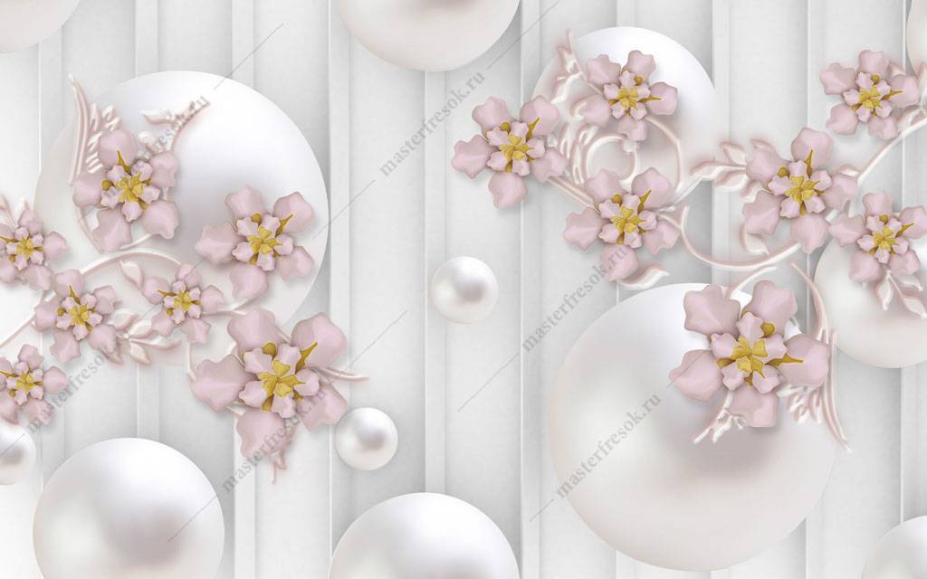 Фотообои 3д шары и цветы