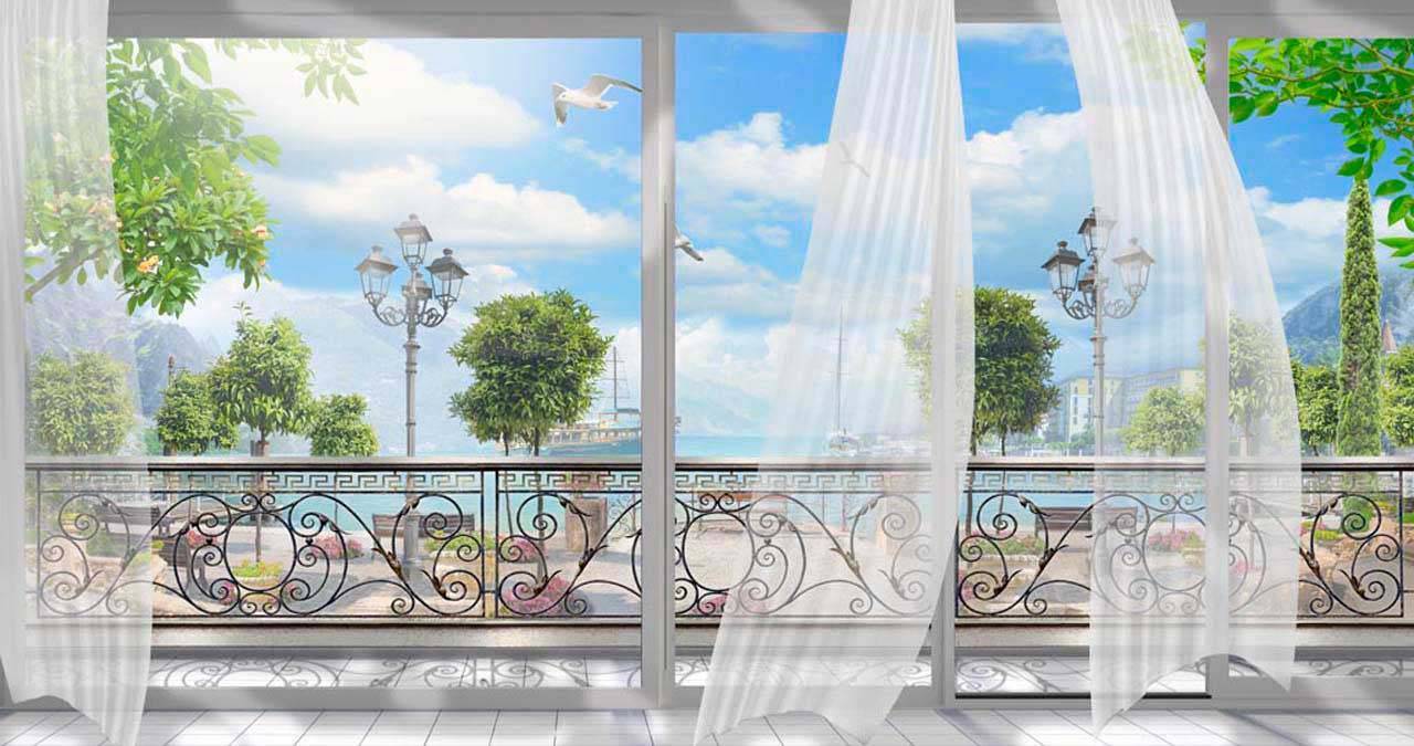 фотообои балкон с видом на набережную 7-652 фотообои балкон с видом на набережную 7-652