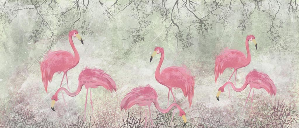 Фотообои Красивые фламинго в саду