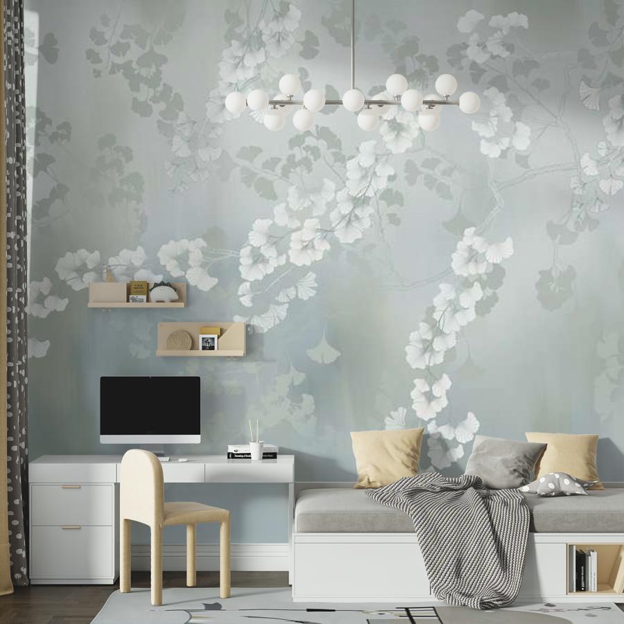 фотообои нежные ветви на мятном фоне 13-1003