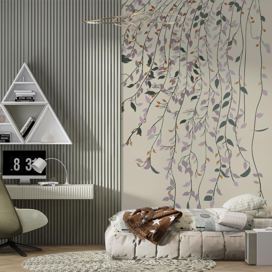 фотообои ветви с листьями на бежевом фоне 14-1091