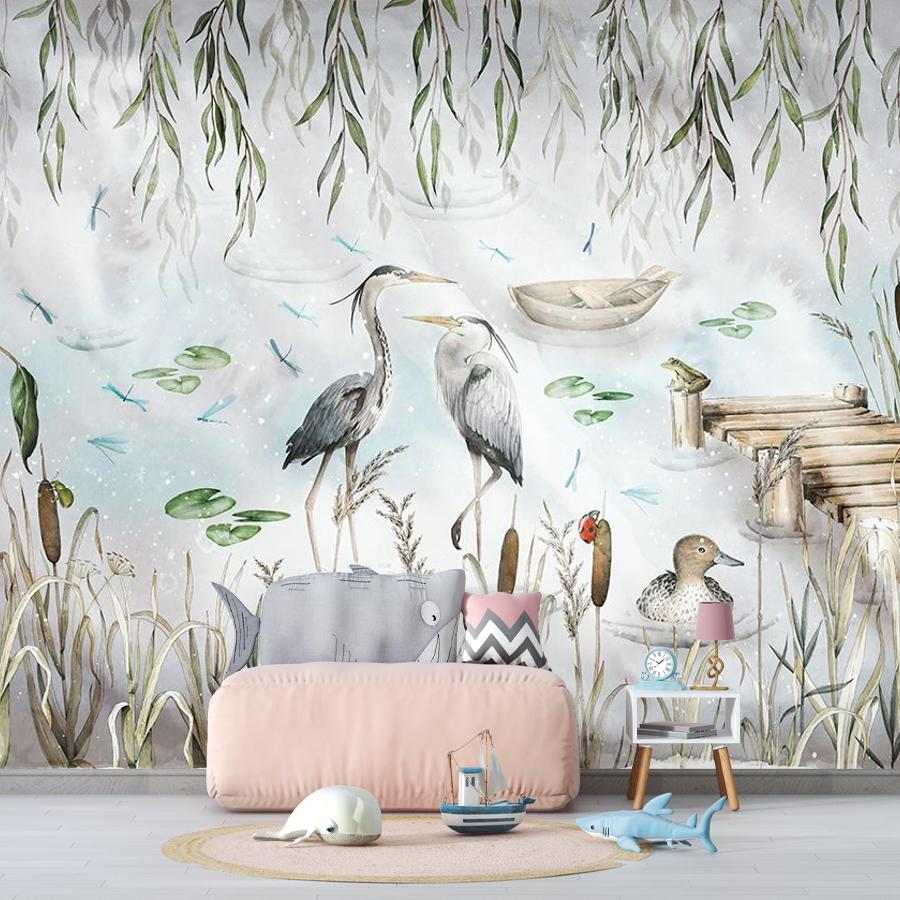 фотообои в детскую журавли на озере 9-1873