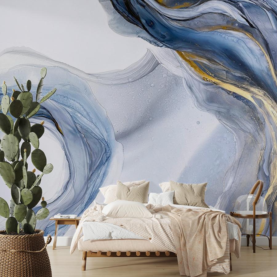 фотообои мрамор синий с золотом 9-1787