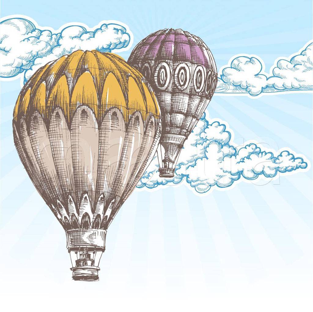 Воздушный шар с корзиной винтажный
