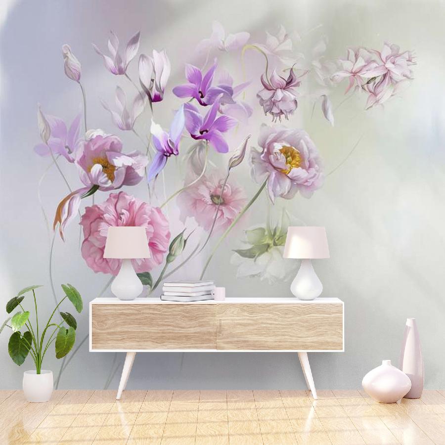 фотообои ирисы и пионы на нежном фоне 13-1004