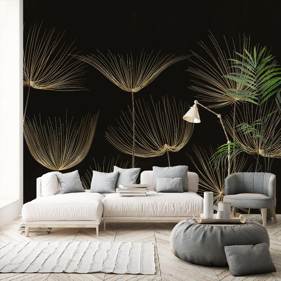 фотообои цветы золотые на черном 14-1286