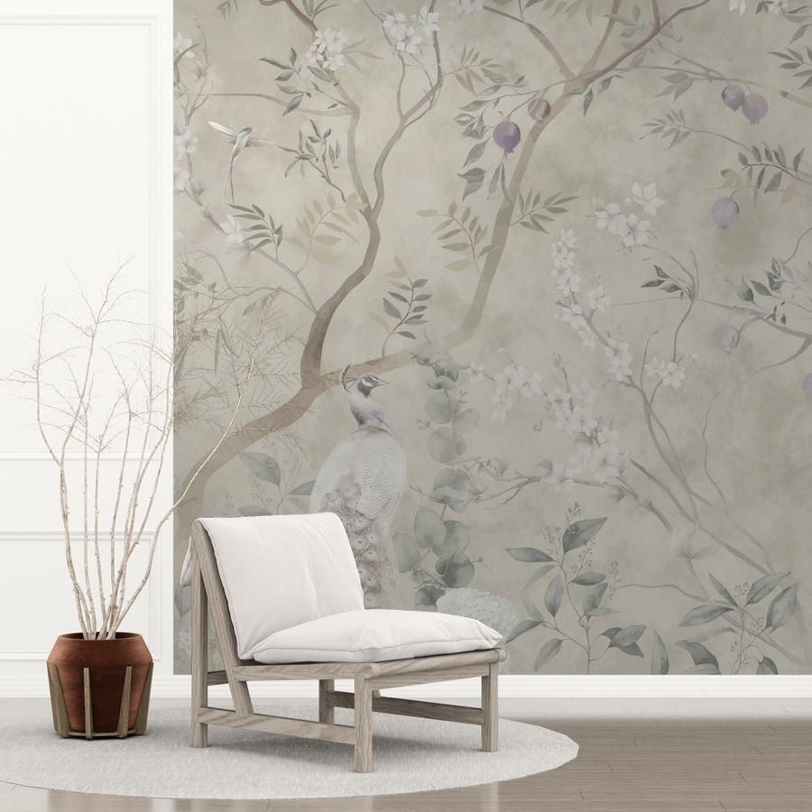 фотообои шинуазри пейзаж с павлином 13-1114