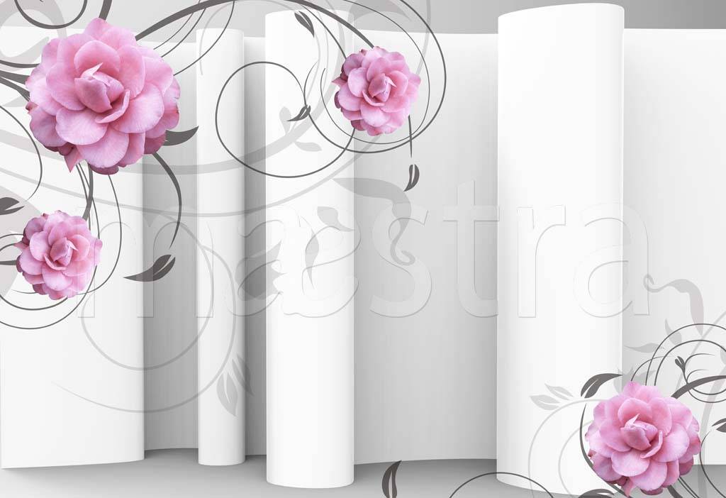 Фотообои 3д розы на фоне колонн