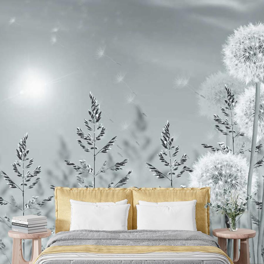 фотообои черно белые одуванчики в поле 10-076