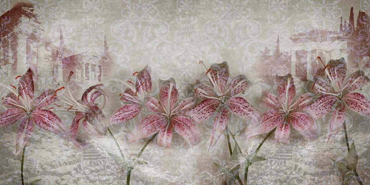 Фотообои Абстракция цветная с лилиями