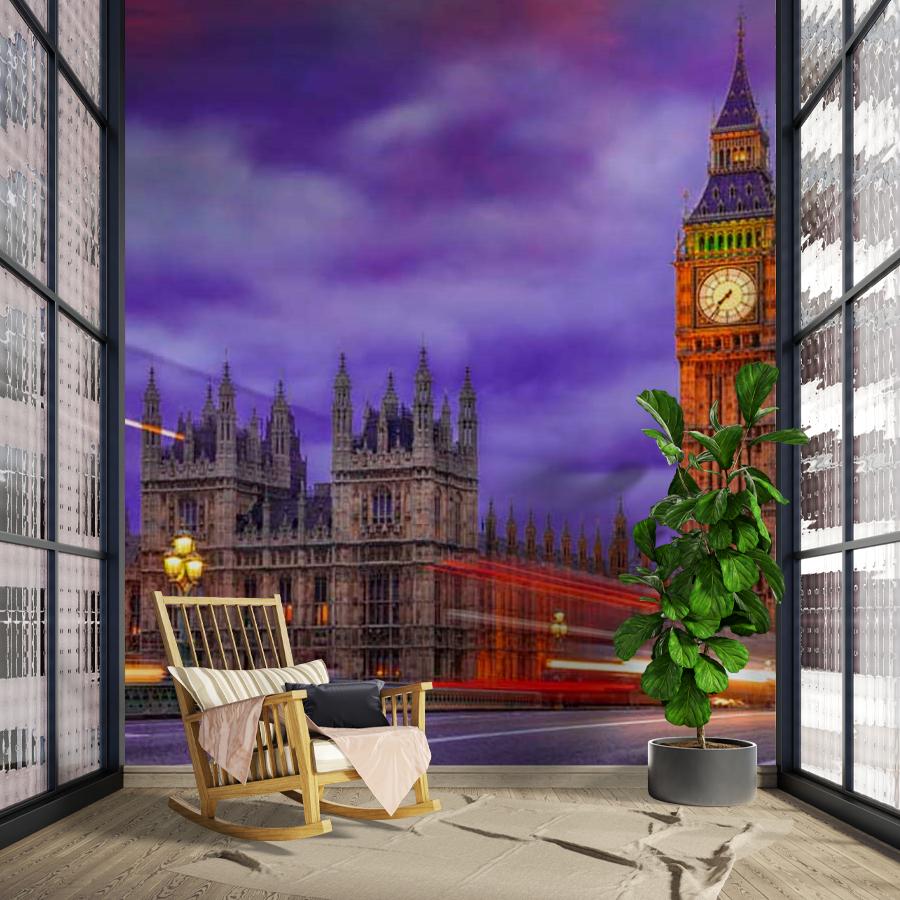 фотообои биг бен в сиреневых облаках 9-566