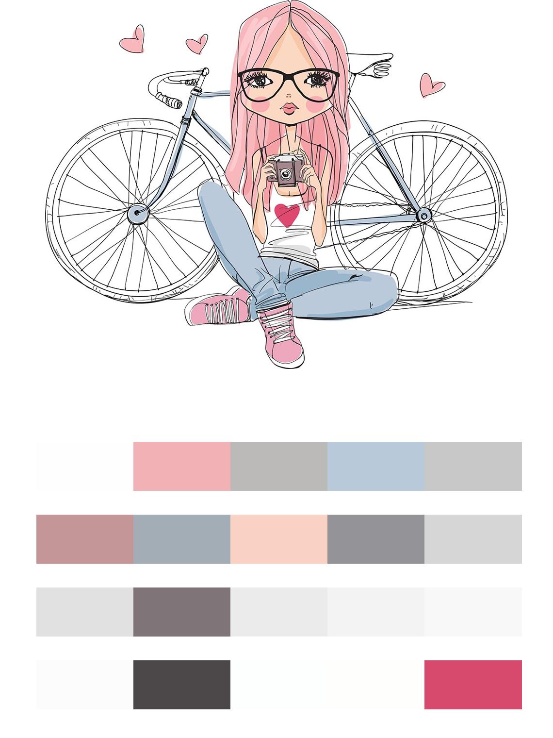 Девочка с камерой и велосипед цвета