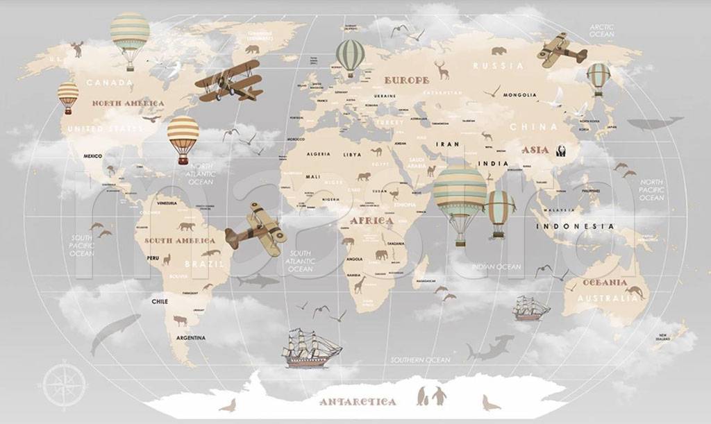 Фотообои Карта мира с кораблями