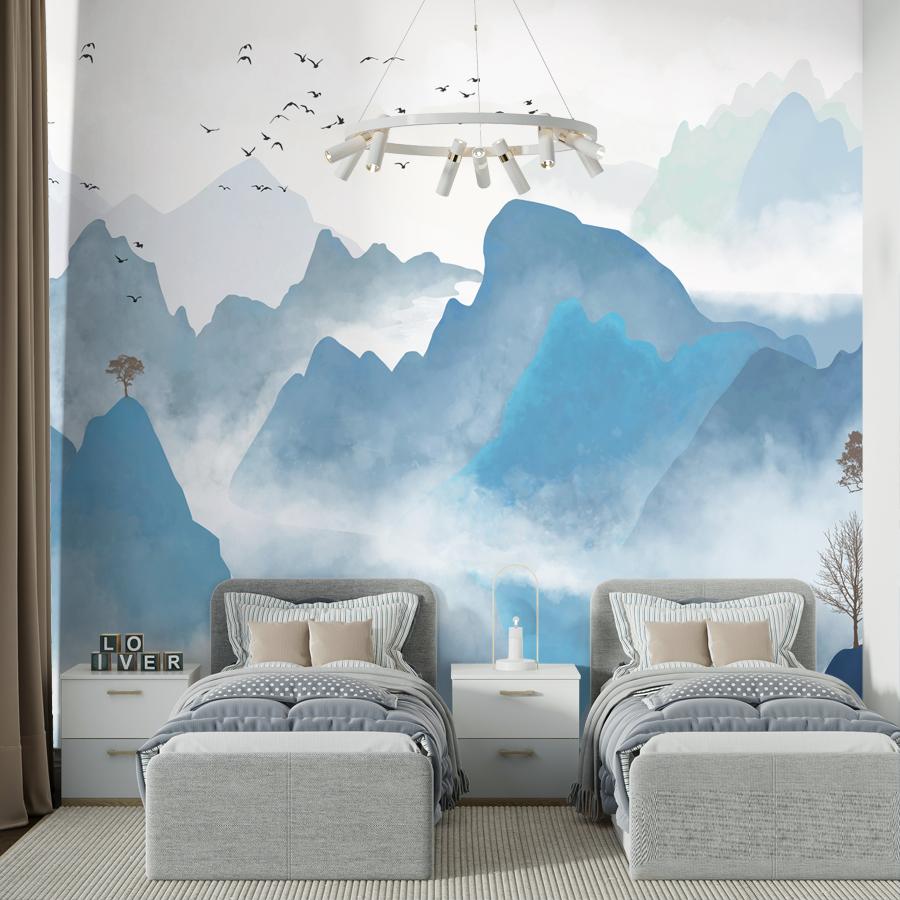 фотообои горы в дымке над озером 14-662