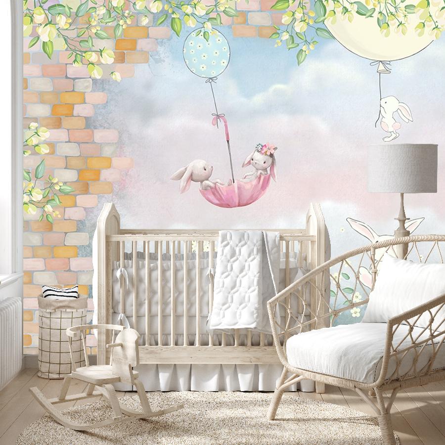 фотообои зайки в зонтике и кирпичная стена 14-643 фотообои зайки в зонтике и кирпичная стена 14-643