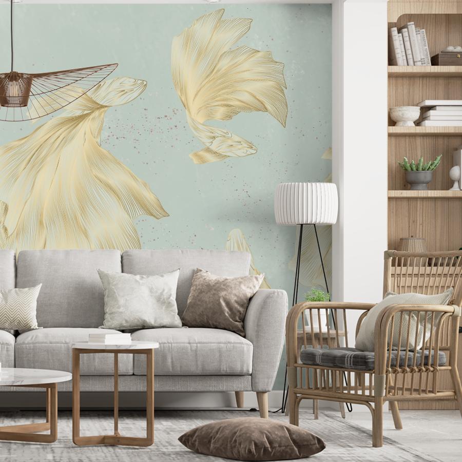 Фотообои и фотообои рыбки на зеленом фоне в детскую 14-1279