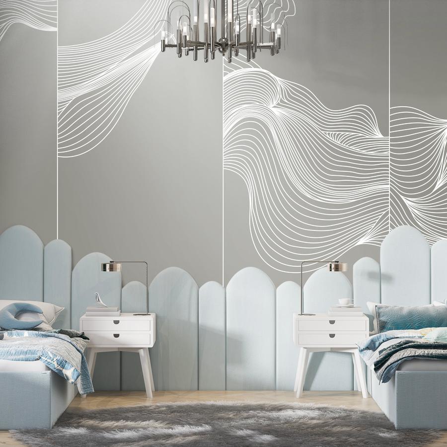 фотообои линии белые на сером 14-1139