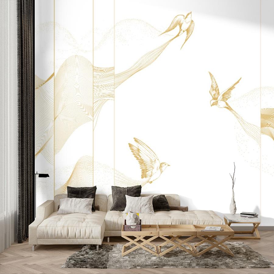 фотообои ласточки золотистые в гостиную 14-1176