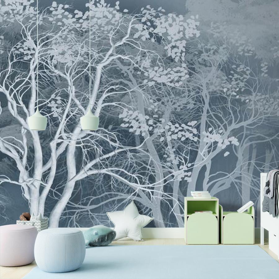 фотообои белые деревья с листьями 13-359