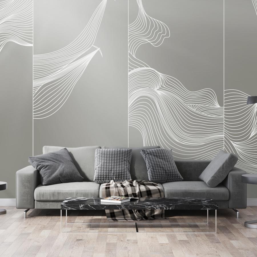 фотообои линии белые на сером 14-1139