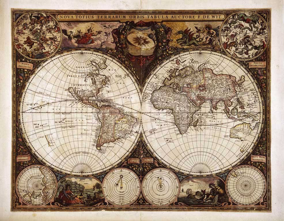 Фотообои Старинная карта двух полушарий