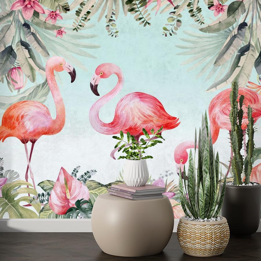 фотообои фламинго в зеленых тропиках 12-1865