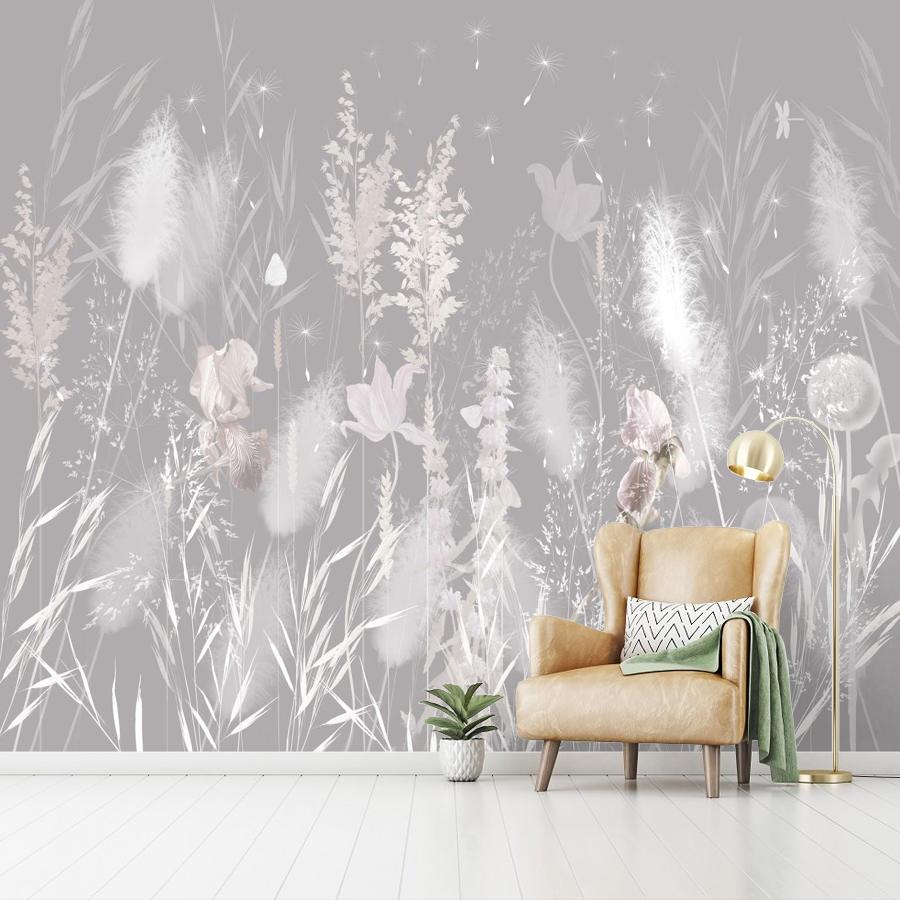 фотообои полевые цветы на сером 13-985