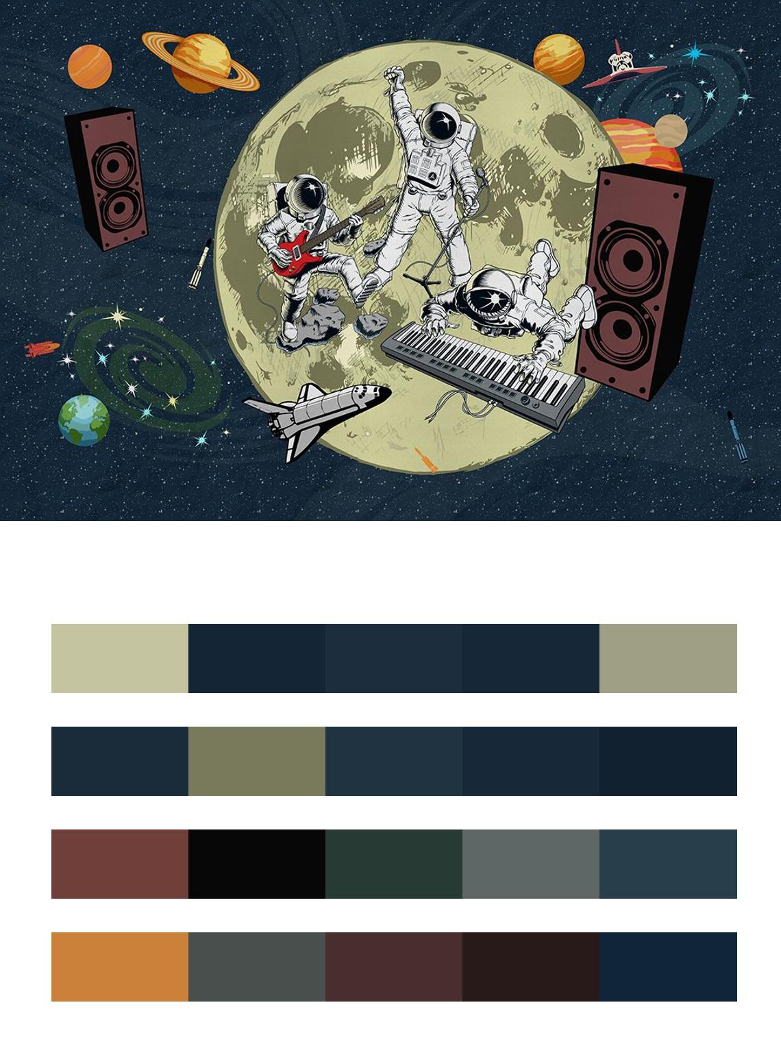 в детскую: музыкальная группа в космосе цвета