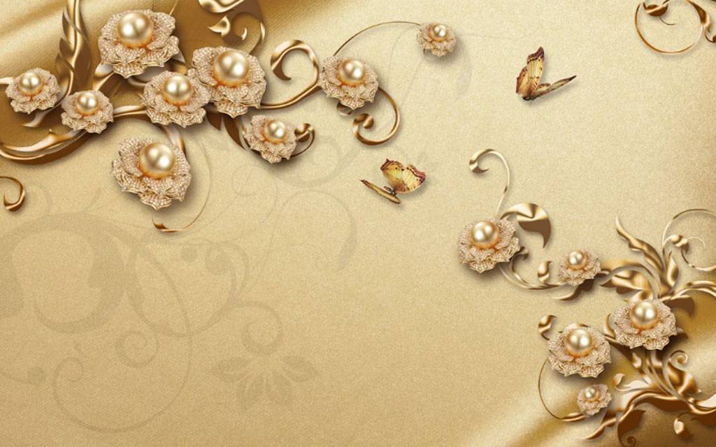 золотые бабочки на цветах 15-798