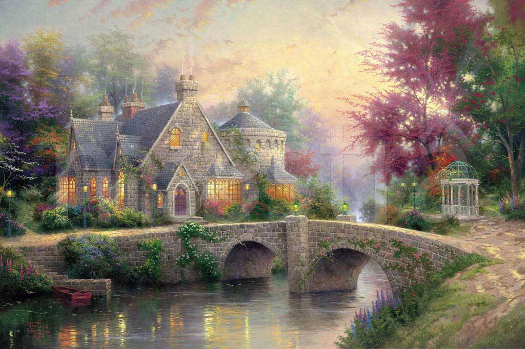 Фотообои Сказочный дом с мостом через реку