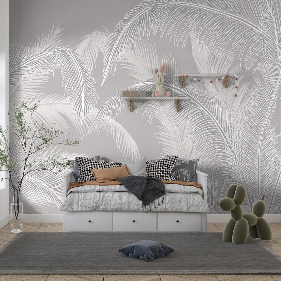 фотообои листья пушистые белые в спальню 14-1216