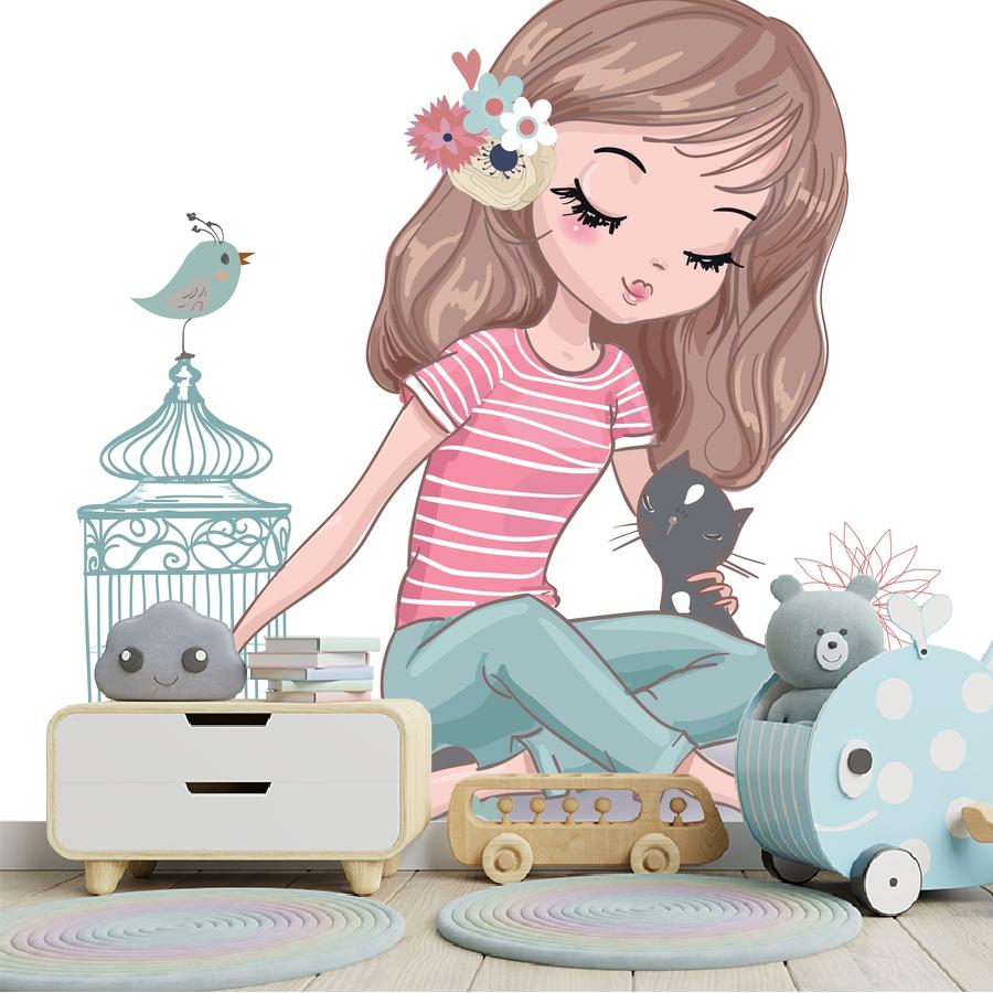 фотообои девочка и кот 12-641