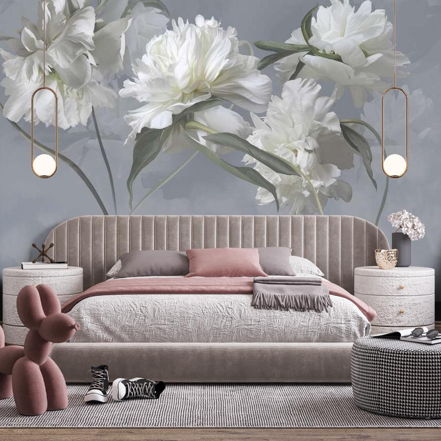 фотообои белые цветущие пионы 13-1006