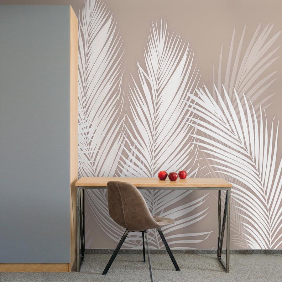 фотообои белый папоротник на бежевом фоне 13-056