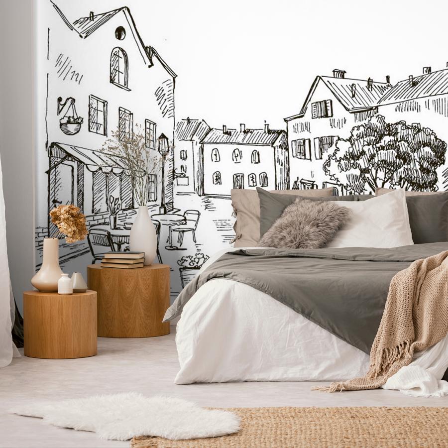 фотообои рисунок одинокое дерево в городе 9-141