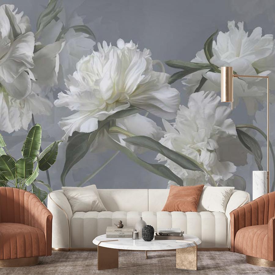 фотообои белые цветущие пионы 13-1006