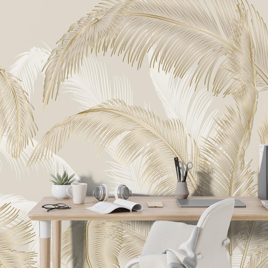 Фотообои Листья золотистые на бежевом 14-1215