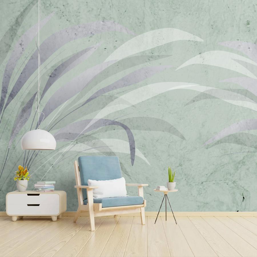 фотообои листья в спальню на зеленом фоне 14-1239