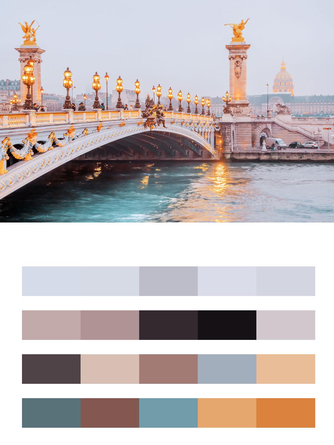 Мост в Париже вечером цвета