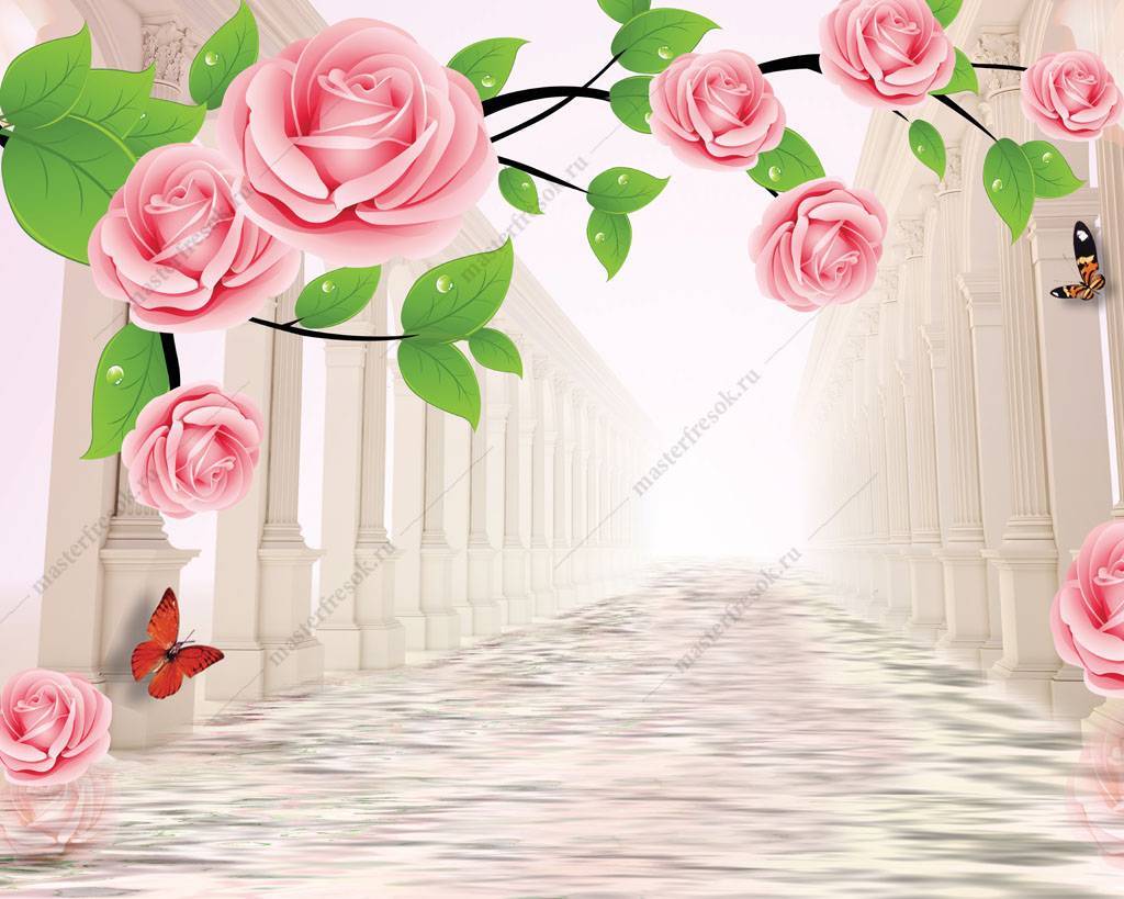 Фотообои 3д тоннель и розы