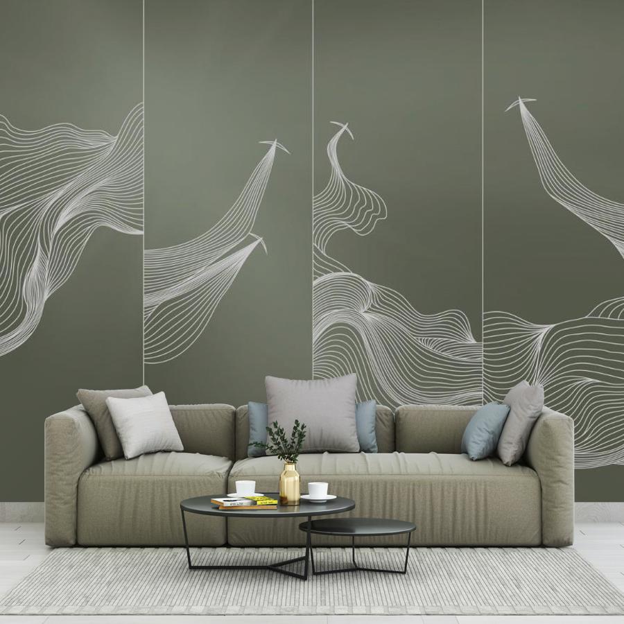 фотообои линии белые на зеленом 14-1136