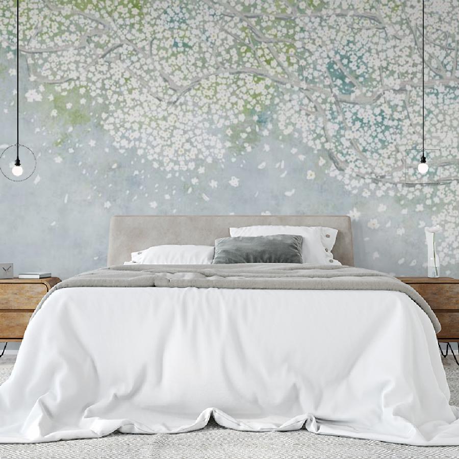 фотообои цветущая яблоня на сером фоне 9-1695