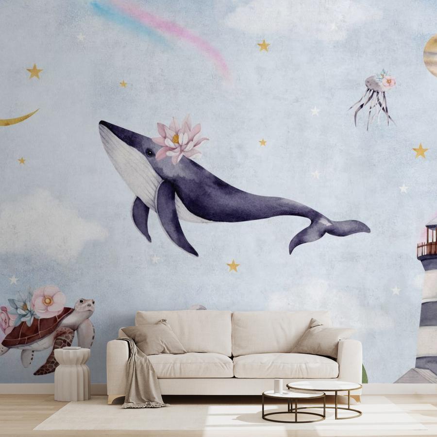 фотообои киты и башня 12-1799 фотообои киты и башня 12-1799